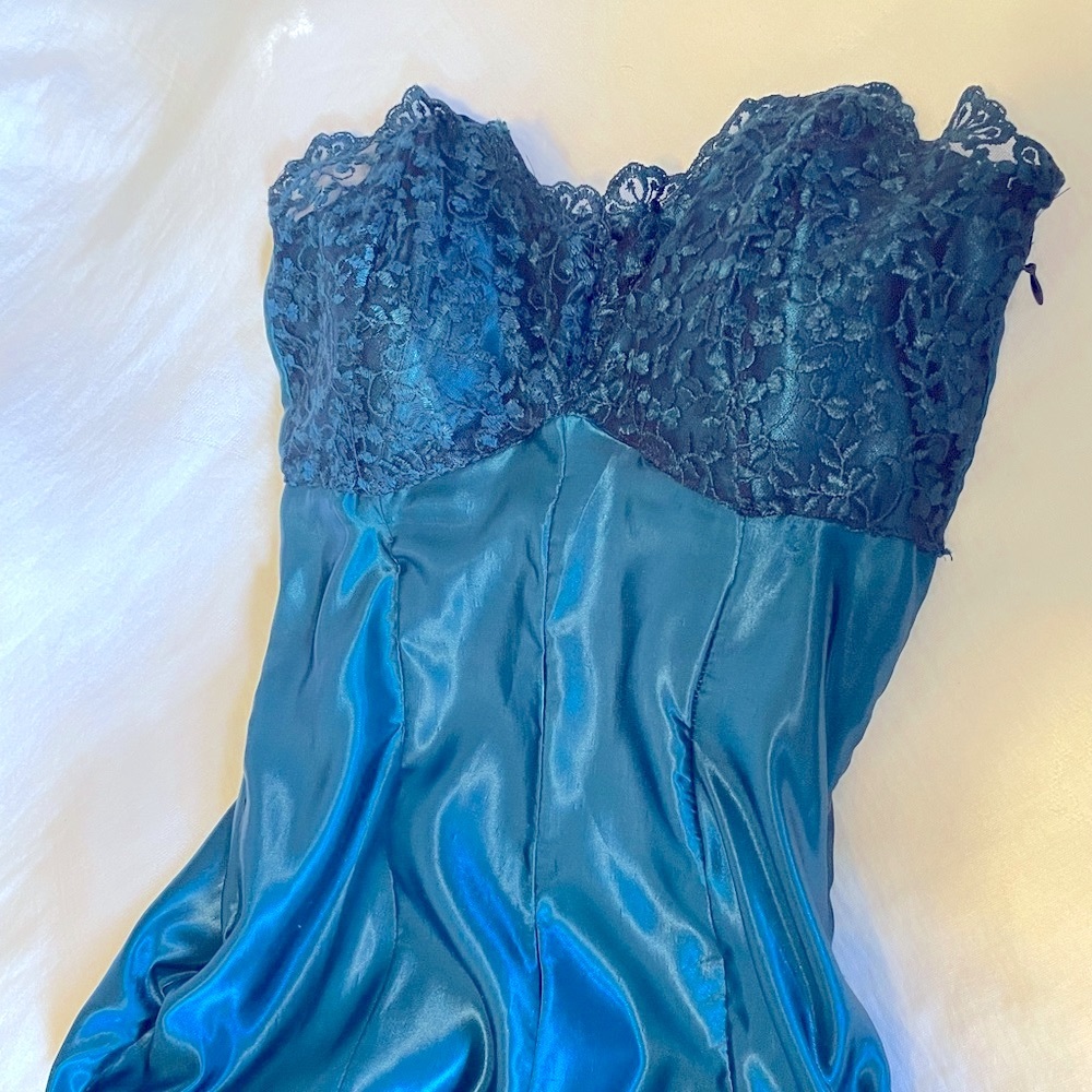 100% SILK PEACOCK BLUE EVENING GOWN! Wedding first dance dress!♥️Like NEW!